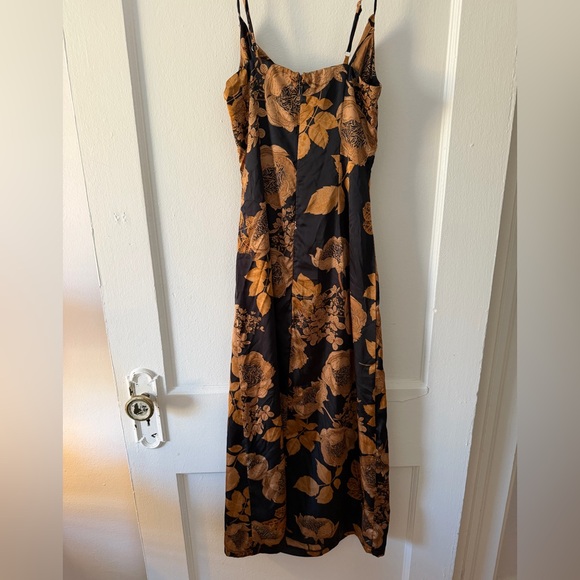 Lulus Floral Black and Brown Midi Dress - Picture 4 of 4